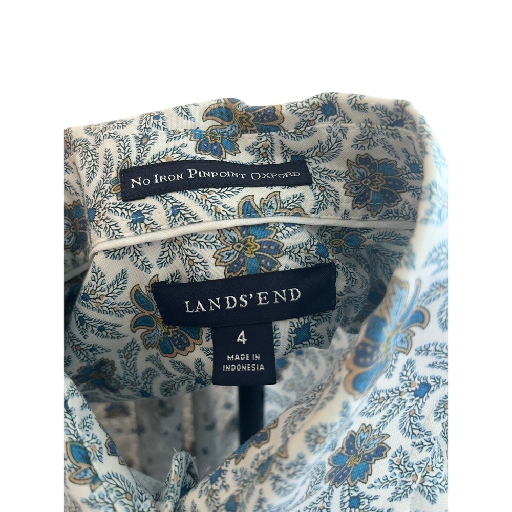 Lands' End Floral Print No Iron Pinpoint Oxford Button Down Shirt Size 4 - Picture 4 of 4